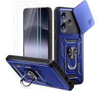 PIXFAB for Honor X5C Plus Case with 2 x Screen Protector Tempered Glass, Shockproof Case with Camera Lens Protection, Protective Ring Armour Phone Case Cover with [Kickstand] - Blue