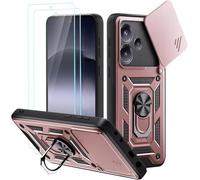 PIXFAB for Honor X5C Plus Case with 2 x Screen Protector Tempered Glass, Shockproof Case with Camera Lens Protection, Protective Ring Armour Phone Case Cover with [Kickstand] - Rose Gold