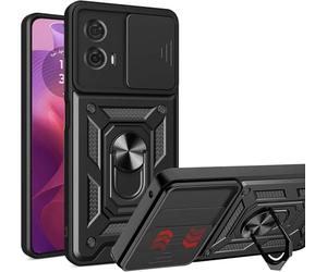PIXFAB for Motorola Edge 50 Fusion 5G Case, Shockproof Case with Camera Lens Protection, Protective Ring Armour Phone Cover [Kickstand], Dual Layer Shock Absorption Phone Case - Black