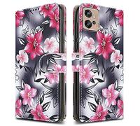 PIXFAB For Motorola G32 Leather Phone Case, Magnetic Closure Full Protection Book Folio Design, Wallet Case Cover [Card Slots] and [Kickstand] For Motorola Moto G32 - Flower