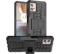 PIXFAB For Motorola Moto E13 Shockproof Case, Hybrid [Tough] Rugged Armor Protective Cover, Phone Case Cover With Built-in [Kickstand] - Black