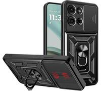 PIXFAB for Motorola Moto Edge 60 / Edge 60 Fusion Case, Shockproof Case with Camera Lens Protection, Protective Ring Armour Phone Cover [Kickstand], Dual Layer Shock Absorption Phone Case - Black