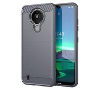 PIXFAB For Nokia 1.4 Case, [Slim Fit] Shockproof Brushed Carbon Fibre [Protective Case] Cover, Gel Rubber Phone Case For Nokia 1.4 - Grey