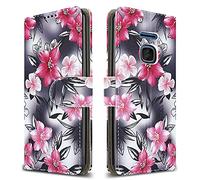 PIXFAB For Nokia 225 4G Leather Phone Case, Magnetic Closure Full Protection Book Folio Design, Wallet Case Cover [Card Slots] and [Kickstand] For Nokia 225 (4G) - Pink Flower
