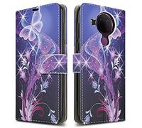 PIXFAB For Nokia 5.4 Leather Phone Case, Magnetic Closure Full Protection Book Folio Design, Wallet Case Cover [Card Slots] and [Kickstand] For Nokia 5.4 (6.39") - Butterfly