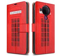 PIXFAB For Nokia 5.4 Leather Phone Case, Magnetic Closure Full Protection Book Folio Design, Wallet Case Cover [Card Slots] and [Kickstand] For Nokia 5.4 (6.39") - Telephone Booth