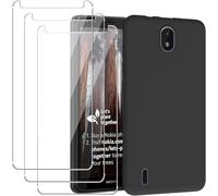 PIXFAB For Nokia C01 Plus Case, [Ultra Slim] Scratch Resistant TPU Gel Rubber Soft Skin Silicone [Protective Case] Cover For Nokia C01 Plus - Black + 1 x Glass