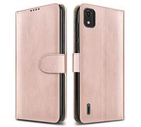 PIXFAB For Nokia C2 2nd Edition Leather Phone Case, Magnetic Closure Full Protection Book Folio Design, Wallet Case Cover [Card Slots] and [Kickstand] For Nokia C2 2nd Edition - Rose Gold