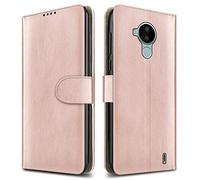 PIXFAB For Nokia C30 Leather Phone Case, Magnetic Closure Full Protection Book Folio Design, Wallet Case Cover [Card Slots] and [Kickstand] For Nokia C30 - Rose Gold