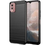 PIXFAB For Nokia C32 Case, [Slim Fit] Shockproof Brushed Carbon Fibre [Protective Case] Cover, Gel Rubber Phone Case For Nokia C32 - Black