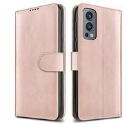 PIXFAB For OnePlus Nord 2 5G Leather Phone Case, Magnetic Closure Full Protection Book Folio Design, Wallet Case Cover [Card Slots] and [Kickstand] For OnePlus Nord 2 5G (6.43") - Rose Gold