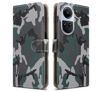 PIXFAB For Oppo Reno 10 5G Leather Phone Case, Magnetic Closure Full Protection Book Folio Design, Wallet Case Cover [Card Slots] and [Kickstand] For Oppo Reno 10 5G - Camouflage