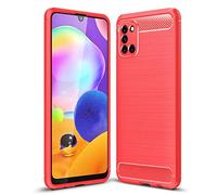PIXFAB For Samsung Galaxy A31 Case, [Slim Fit] Shockproof Brushed Carbon Fibre [Protective Case] Cover, Gel Rubber Phone Case With [Screen Protector] For Samsung Galaxy A31 (SM-A315F) (6.4") - Red