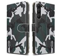 PIXFAB For Samsung Galaxy S23 Plus Leather Phone Case, Magnetic Closure Full Protection Book Folio Design, Wallet Case Cover [Card Slots] and [Kickstand] For Samsung Galaxy S23 Plus - Camouflage