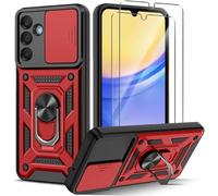 PIXFAB for Samsung Galaxy S25 FE Case with 2 x Screen Protector Tempered Glass, Shockproof Case with Camera Lens Protection, Protective Ring Armour Phone Case Cover with [Kickstand] - Red