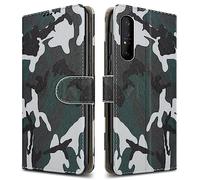 PIXFAB For Sony Xperia 1 V Leather Phone Case, Magnetic Closure Full Protection Book Folio Design, Wallet Case Cover [Card Slots] and [Kickstand] For Sony Xperia 1 V - Camouflage