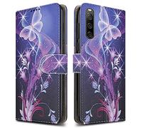 PIXFAB For Sony Xperia 10 V Leather Phone Case, Magnetic Closure Full Protection Book Folio Design, Wallet Case Cover [Card Slots] and [Kickstand] For Sony Xperia 10 V - Butterfly