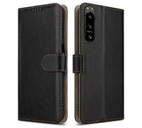 PIXFAB For Sony Xperia 5 IV Leather Phone Case, Magnetic Closure Full Protection Book Folio Design, Wallet Case Cover [Card Slots] and [Kickstand] For Sony Xperia 5 IV - Black
