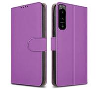 PIXFAB For Sony Xperia 5 IV Leather Phone Case, Magnetic Closure Full Protection Book Folio Design, Wallet Case Cover [Card Slots] and [Kickstand] For Sony Xperia 5 IV - Purple