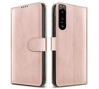 PIXFAB For Sony Xperia 5 IV Leather Phone Case, Magnetic Closure Full Protection Book Folio Design, Wallet Case Cover [Card Slots] and [Kickstand] For Sony Xperia 5 IV - Rose Gold