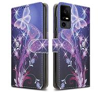 PIXFAB For TCL 40R 5G Leather Phone Case, Magnetic Closure Full Protection Book Folio Design, Wallet Case Cover [Card Slots] and [Kickstand] For TCL 40R (5G) - Butterfly