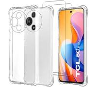 PIXFAB for TCL 60R 5G / TCL 60 5G Clear Case with 2 x Screen Protector Tempered Glass, Shockproof [Ultra Slim] Scratch Resistant Gel Rubber Silicone [Protective Case] Clear Phone Cover