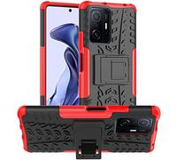 PIXFAB For Xiaomi 11T 5G / Xiaomi 11T Pro 5G Shockproof Case, Hybrid [Tough] Rugged Armor Protective Cover, Phone Case Cover With Built-in [Kickstand] For Xiaomi 11T 5G / Xiaomi 11T Pro 5G - Red