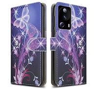 PIXFAB For Xiaomi 13 Lite (5G) Leather Phone Case, Magnetic Closure Full Protection Book Folio Design, Wallet Case Cover [Card Slots] and [Kickstand] For Xiaomi 13 Lite (5G) - Butterfly