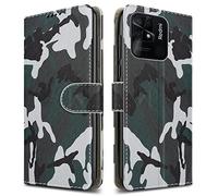PIXFAB For Xiaomi Redmi 10C Leather Phone Case, Magnetic Closure Full Protection Book Folio Design, Wallet Case Cover [Card Slots] and [Kickstand] For Xiaomi Redmi 10C (6.71") - Camouflage