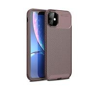 PIXFAB Gel Case For Apple iPhone 11 (6.1"), Gel Rubber Phone Case Cover, Stylish Premium Slim Carbon Fibre Design With Screen Protector For iPhone 11 - Brown