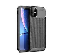 PIXFAB Gel Case For Apple iPhone 11 (6.1"), Gel Rubber Phone Case Cover, Stylish Premium Slim Carbon Fibre Design With Screen Protector For iPhone 11 - Black