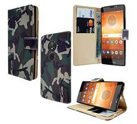 PIXFAB Motorola Moto E5 XT1944 Premium Camouflage Army Military Print Leather Wallet Phone Case Cover With Veiwing Stand & Card Slots + Screen Protector