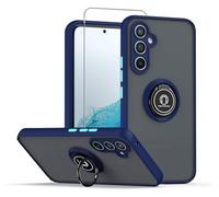 PIXFAB Phone Case for Samsung Galaxy A16 with Tempered Glass Screen Protector, 360° Rotatable Ring Kickstand, Shockproof Heavy Duty Protection, Magnetic Car Holder Compatible for Samsung A16 - Blue