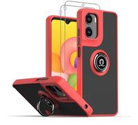 PIXFAB Ring Armor Phone Case for Motorola G05 / Motorola E15 with 2 Tempered Glass Screen Protectors, 360° Rotatable Kickstand, Shockproof Heavy Duty Protection, Magnetic Car Mount Compatible - Red