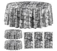 PIXHOTUL 3 Pcs Stone Wall Tablecloths, Cobblestone Tablecloths, Round Brick Tablecloth, Stone Pattern Table Cover, Stone Wall Backdrop for Medieval Castle Knight Halloween Party Decor, 213 x 213 cm