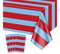 PIXHOTUL 4 Pcs Red and Blue Striped Tablecloths, Carnival Circus Party Decorations, Plastic Table Cover for Circus Party Movie Night Birthday Fiesta Party Decor, 130x220cm