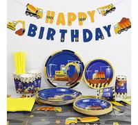 PIXHOTUL Construction Birthday Party Supplies, Truck Party Decor, Includes Paper Plates, Tablecloth, Banner, Cups, Napkins, Serves 20 Guests