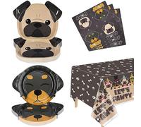 PIXHOTUL Dog Party Decorations, Dog Shape Plates, 61Pcs Doggy Party Supplies for Dog Kid Birthday, Includes Dog Plates, Let's Pawty Tablecloth, Napkins, Serves 20 Guests