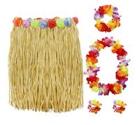 PIXHOTUL Grass Hula Skirt and Hibiscus Leis Set Hawaii Costumes for Tropical Hawaiian Party Summer Beach Luau Party