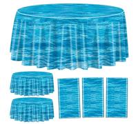 PIXHOTUL Pack of 3 Round Ocean Waves Tablecloths 210 x 210 cm Under the Sea Party Decorations Ocean Tablecloth Water Print Table Cover for Ocean Themed Party Decorations Beach Pool Birthday Party