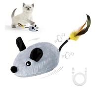 Pixibond Interactive Mouse Cat Toy, Automatic Moving Fake Rat Mouse Cat Toy, Realistic Rechargeable Dog Mouse Toy with Sound & Feather & Bell, Prank Joke Scary Trick Rats for Cats Dogs (Grey)