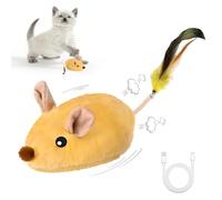 Pixibond Interactive Mouse Cat Toy, Automatic Moving Fake Rat Mouse Cat Toy, Realistic Rechargeable Dog Mouse Toy with Sound & Feather & Bell, Prank Joke Scary Trick Rats for Cats Dogs (Yellow)