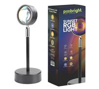 Pixibright Sunset RGB Light | Sunset Projector LED with Adjustable Arm Stand, 1.5m USB Cable | 4 Color Filters for Stunning Ambiance | RGB LED Light with 4 Vivid Colors for Home, Parties & Photography