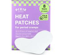 Pixie 8-inch Menstrual Pain Relief Heat Patches - Up to 8 Hours of Warming Comfort - Air-Activated Disposable Heat Pads - Wearable Body Warmers (12 Count)