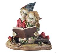Pixie Couple Reading, Sculpture Magical Mystery High Quality Garden Decor Figurines Elf & Fairy Children, Height 10cm
