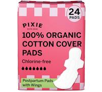 Pixie Cup Organic Cotton Postpartum Pads for Women - Extra Heavy Absorbency with Wings - Leak-Proof, Hypoallergenic & Unscented - Compostable, Biodegradable - 24 Count