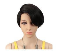Pixie Cut C Part Lace Wig for Black Women Brazilian Remy Hair Glueless Short Wigs Adds Volume(Black)