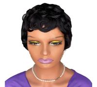 Pixie Cut Wig for Black Women, Human Hair, Short Style, Natural Black 1B, 10 cm Length, Cap with Adjustable Straps, Suitable for Most