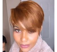 Pixie Cut Wig for Women Human Hair with Brown Pixie Wigs with Bangs Color Glueless Lace Front Short Wig for Women Brazilian Wig Suitable for Role Play and Daily Use