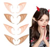 Pixie Elf Ear, 4 Pairs Fairy Ears, Latex Elf Ear, Fairy Elf Ears, Soft Pointy Goblin Ears, Elven Vampire Ears, Anime Party Dress Up Costume, for Halloween Christmas Cosplay, multi-color